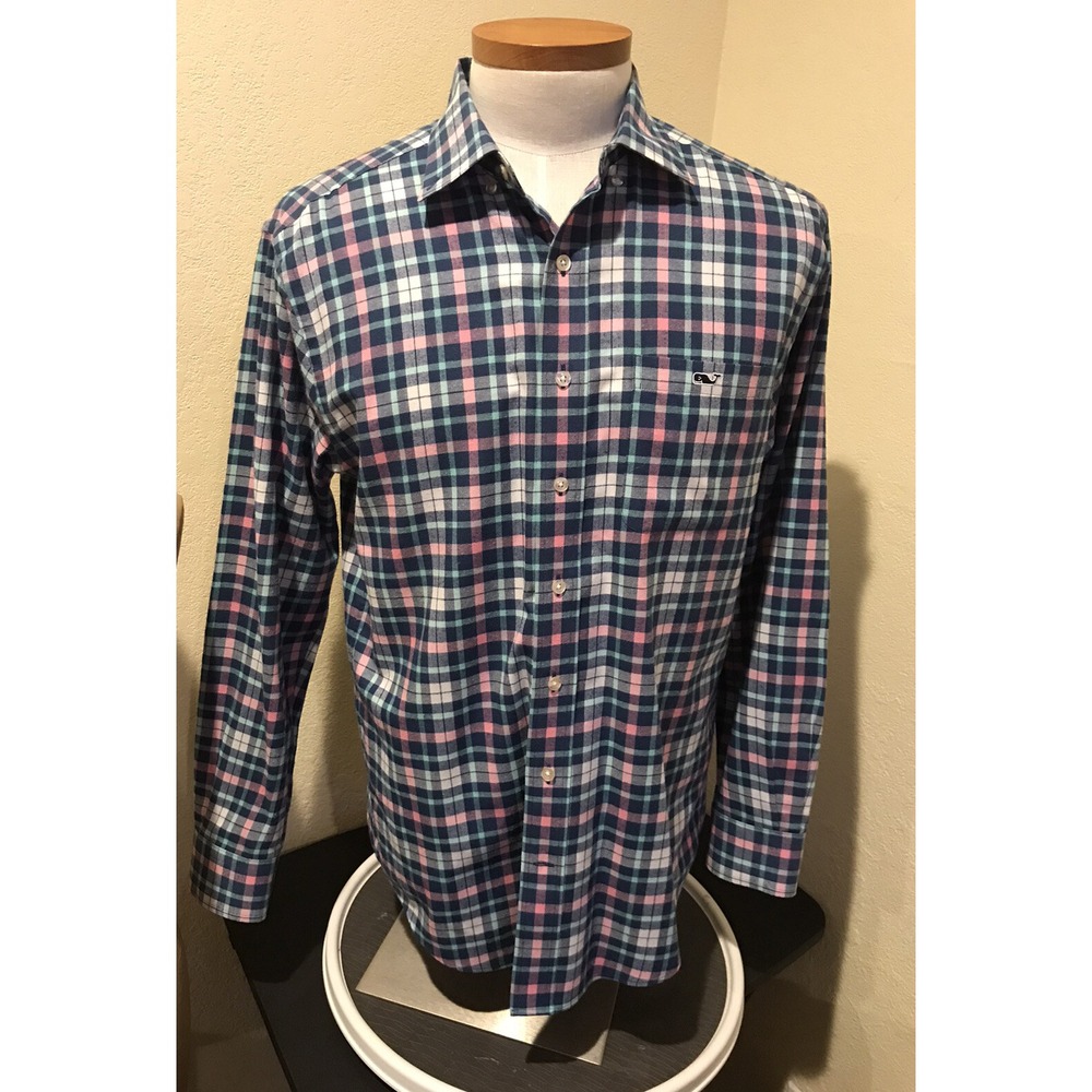 Vineyard Vines Performance Mens Shirt Classic Fit Tucker Blue Pink Plaid Sz M